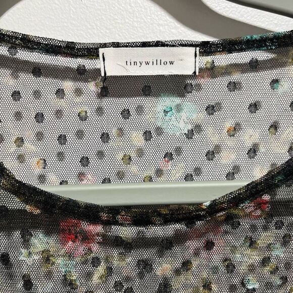 Tiny Willow Sheer Net Puff Sleeve Swiss Dot Floral Blouse Black Women’s S/M - Picture 5 of 14